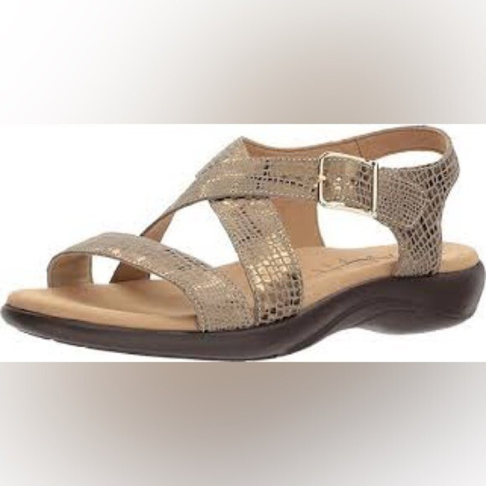 SAS Laguna cross strap sandals gold croc embossed women's size 7.5 comfort shoes
